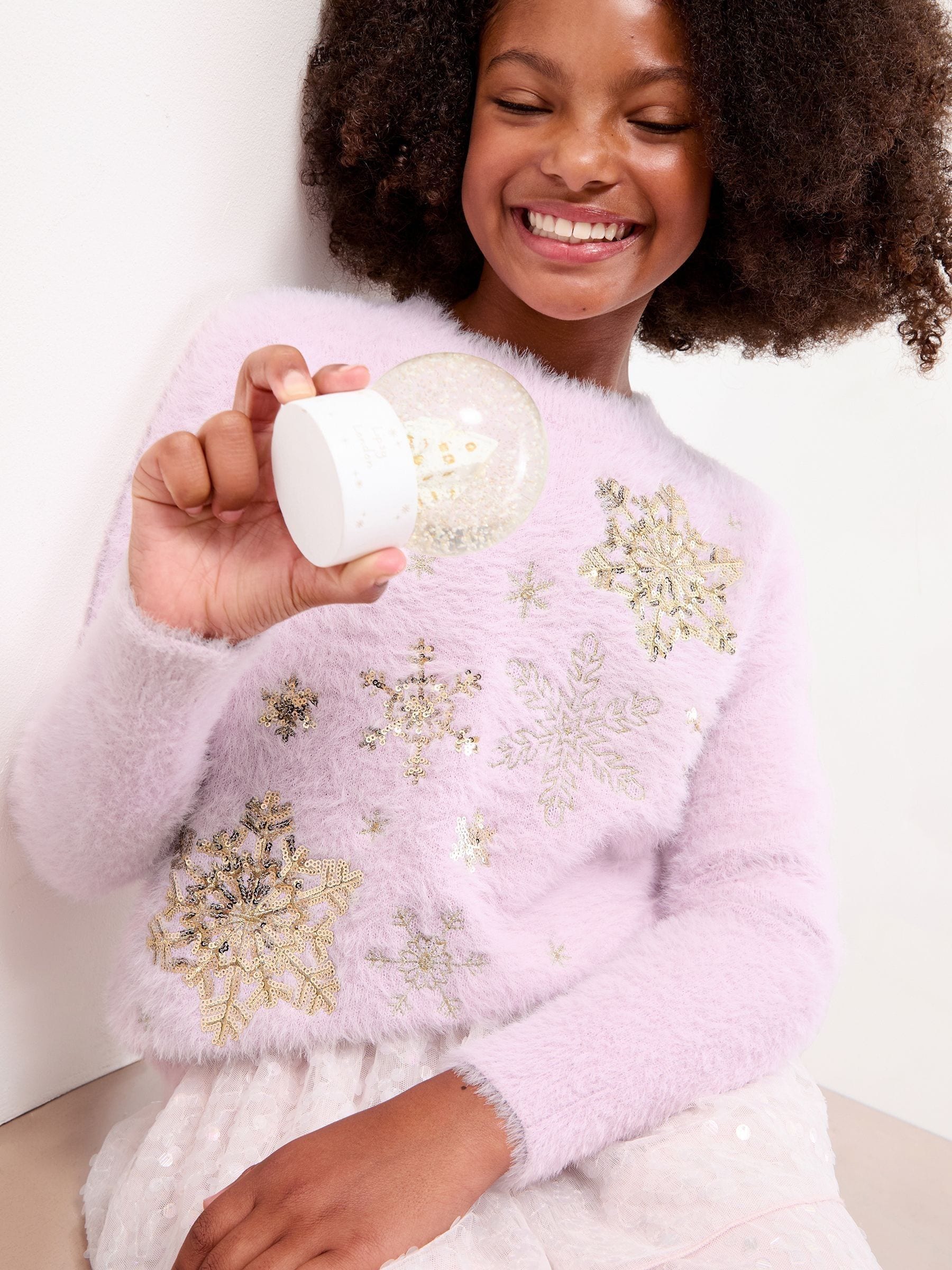 Lila paarse sneeuwvlok - Lipsy - Kersttrui met ronde hals (5-16jaar)