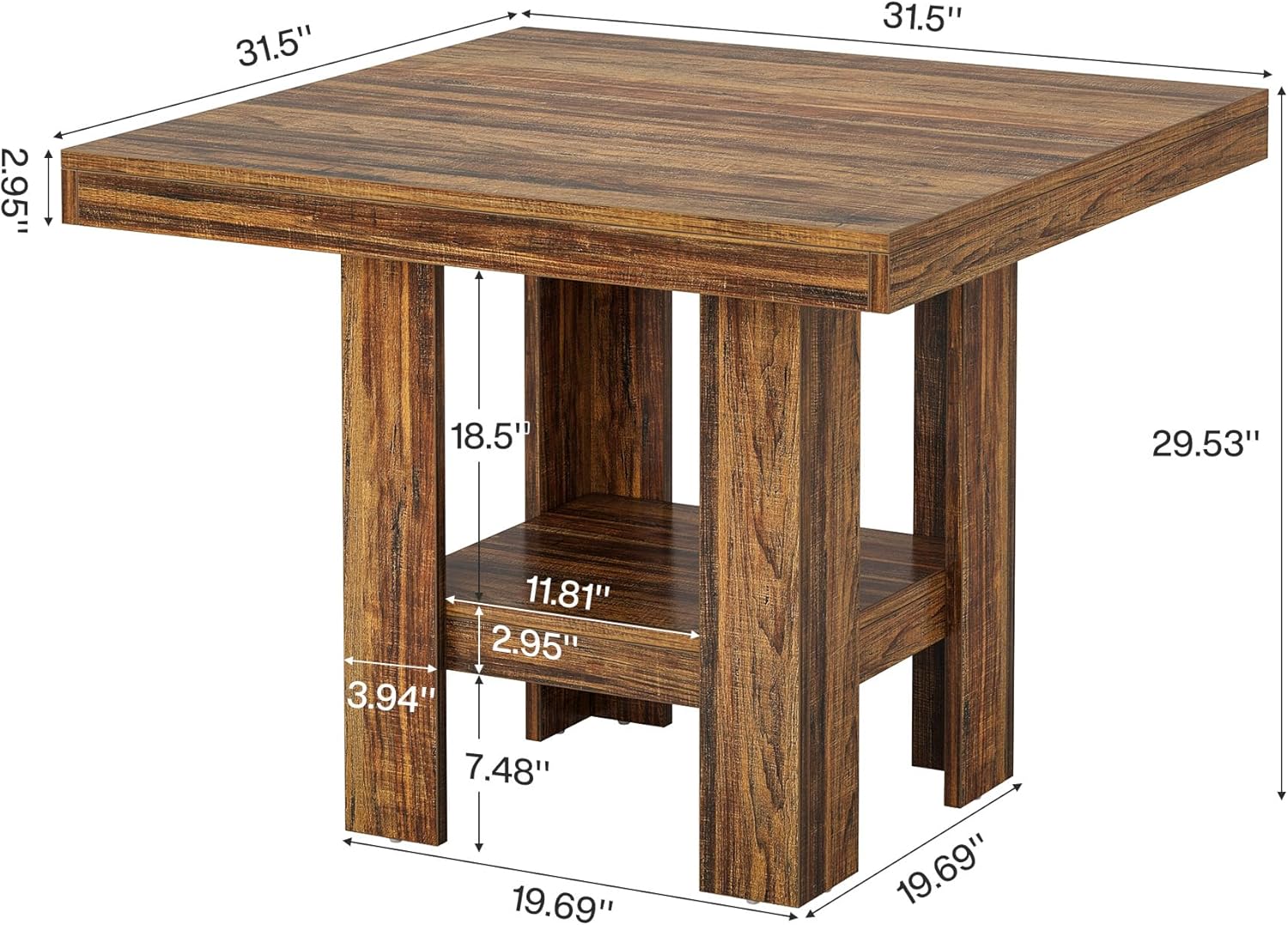 Tribesigns Quadratischer Esstisch für 2, 80 x 80 x 75 cm, Industrieller Esszimmertisch, Holz-Küchentisch für Esszimmer, Kleiner Raum, Wohnzimmer, Rustikales Braun