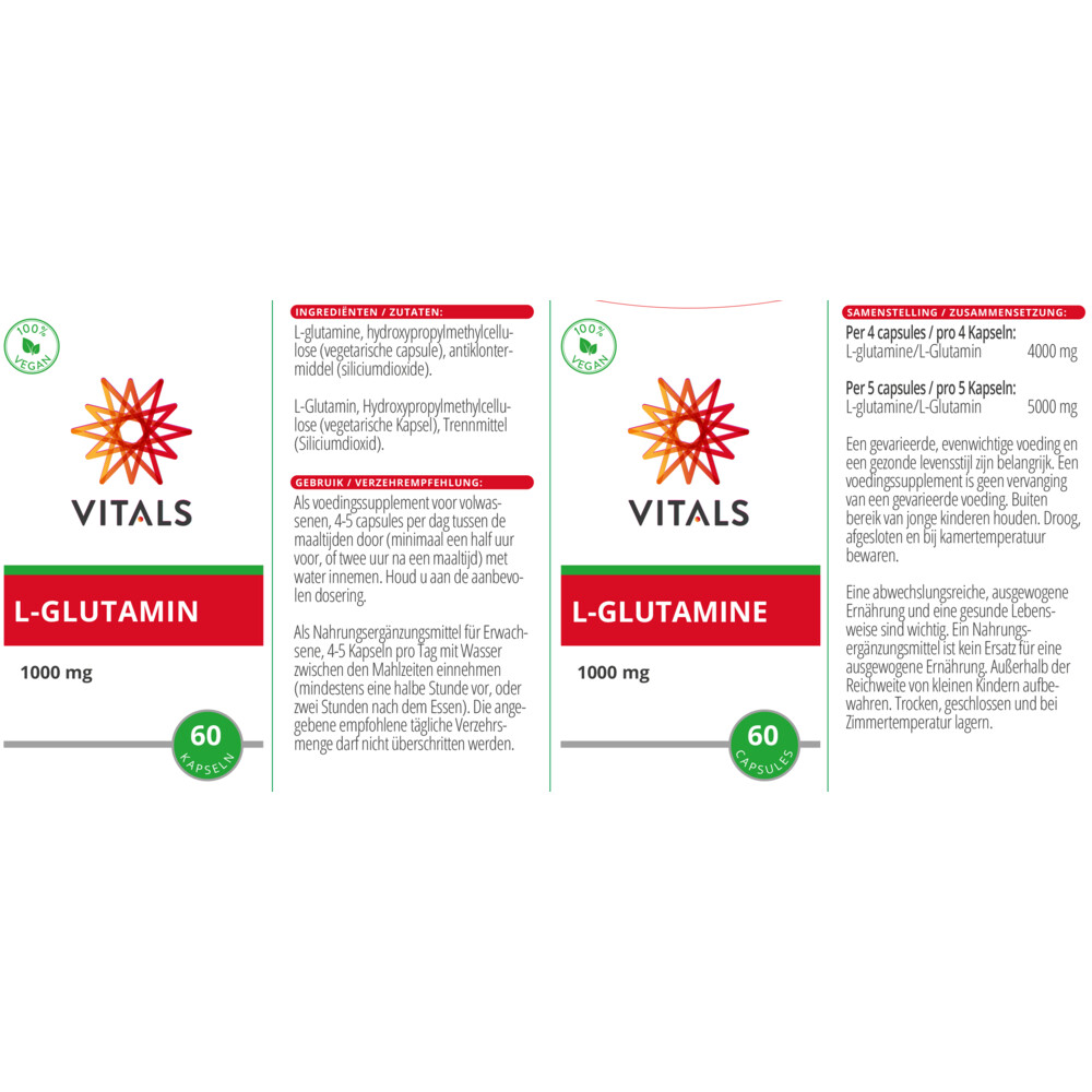 Vitals L-glutamine 1000 mg 60 capsules