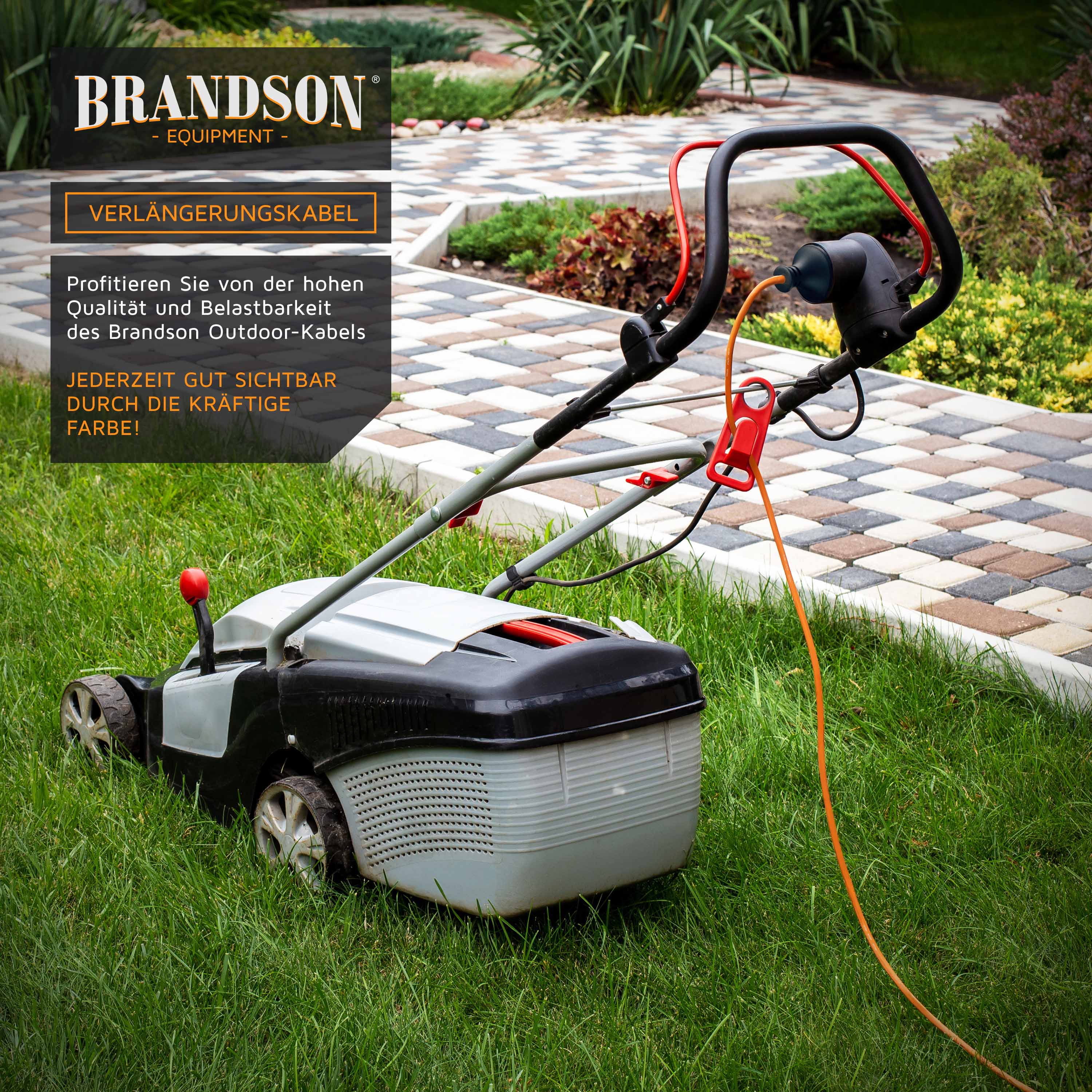 Brandson Verlängerungskabel, Typ F Schutzkontakt, Stromkabel Verlängerung für den Außenbereich 3500W, Outdoor, IP44 - 25m