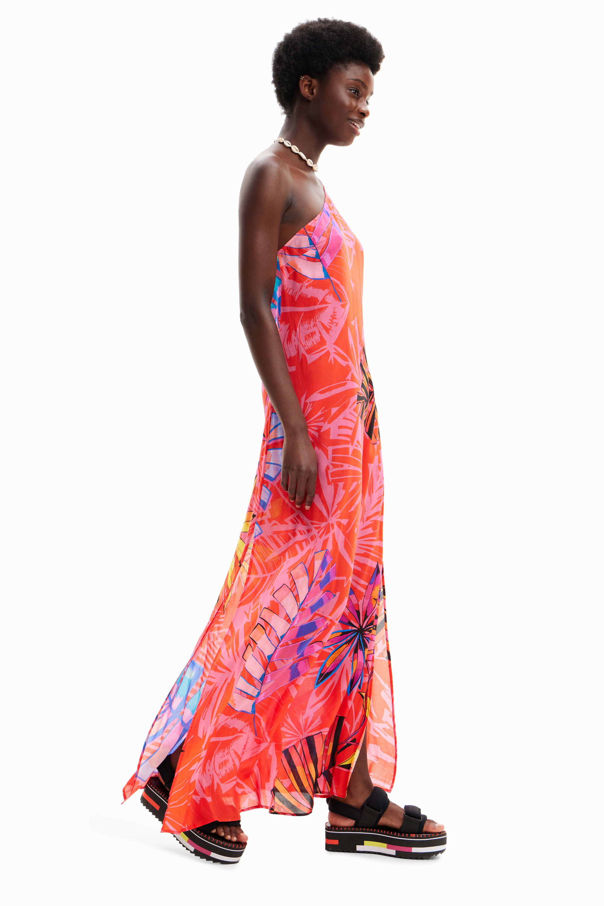 Robe midi asymétrique tropicale