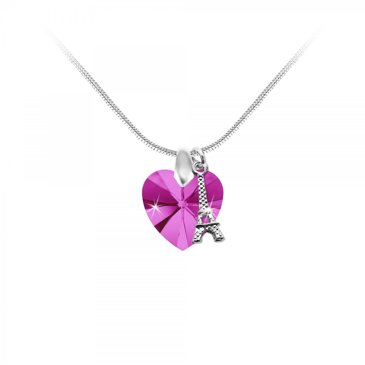 Collier coeur rose et Tour Eiffel SC Crystal orné de Cristaux scintillants