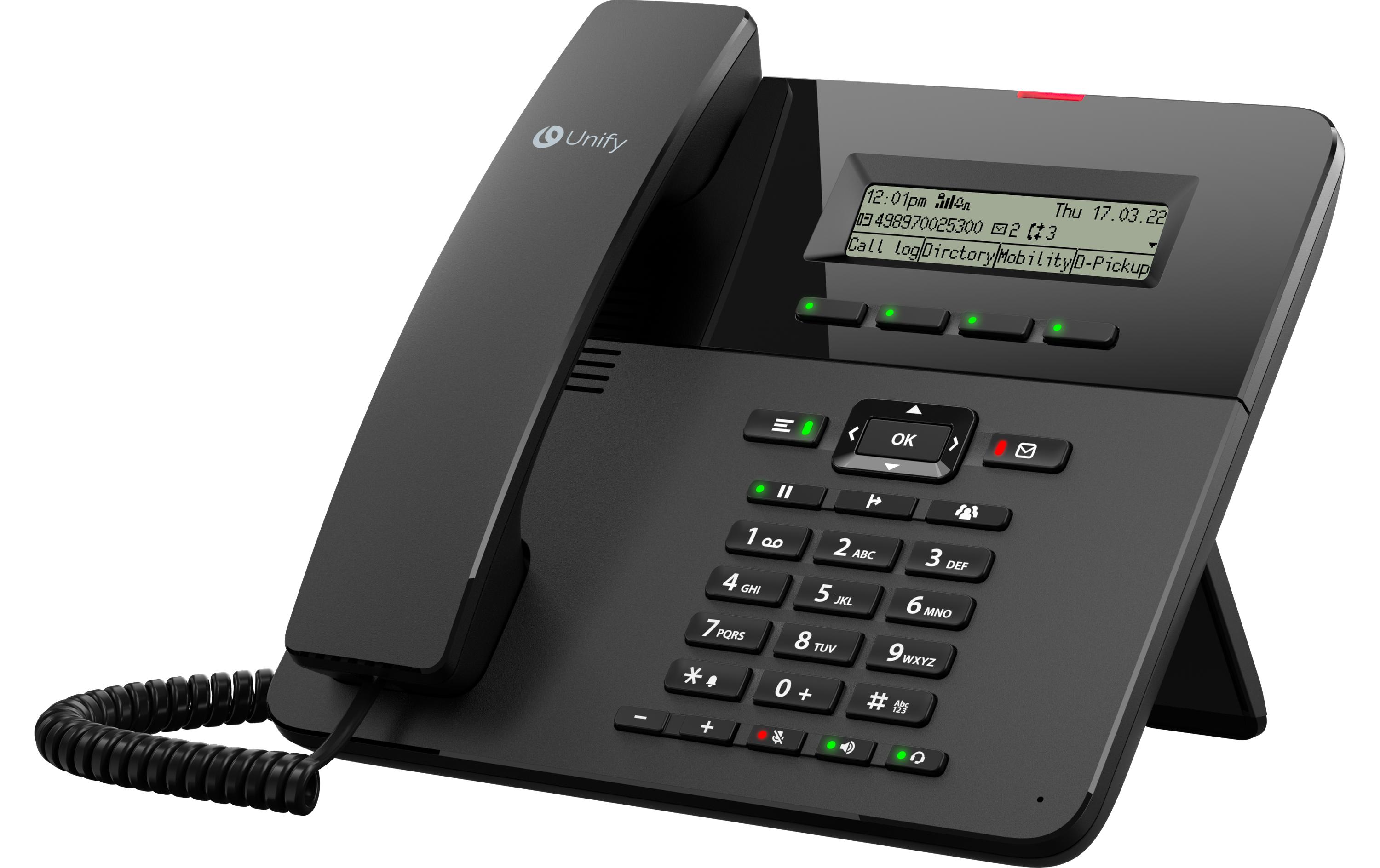 Tischtelefon OpenScape CP210 Schwarz<br>Herausragende Qualität, ein umfassender Funktionsumfang und ein dreizeiliges Display machen dieses Gerät zur idealen Wahl für Anwender mit UC-/ CTI-Unterstützung