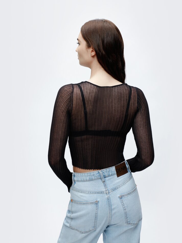 Camiseta transparente de manga comprida - Preta