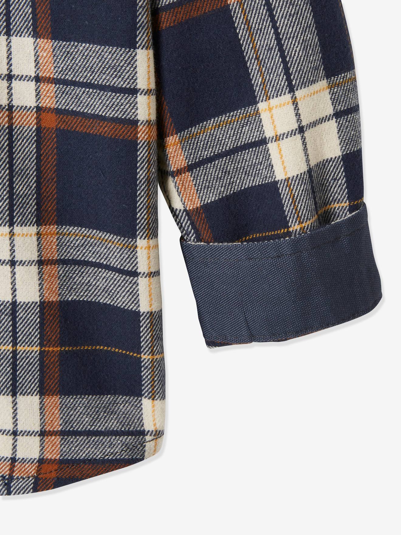 Camisa xadrez para menino, xadrez azul escuro.