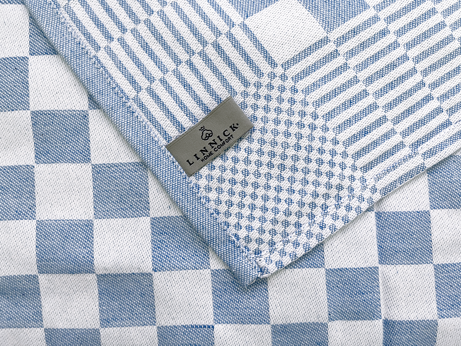 LINNICK Theedoeken & Keukendoeken Set Blok - blauw - set van 12