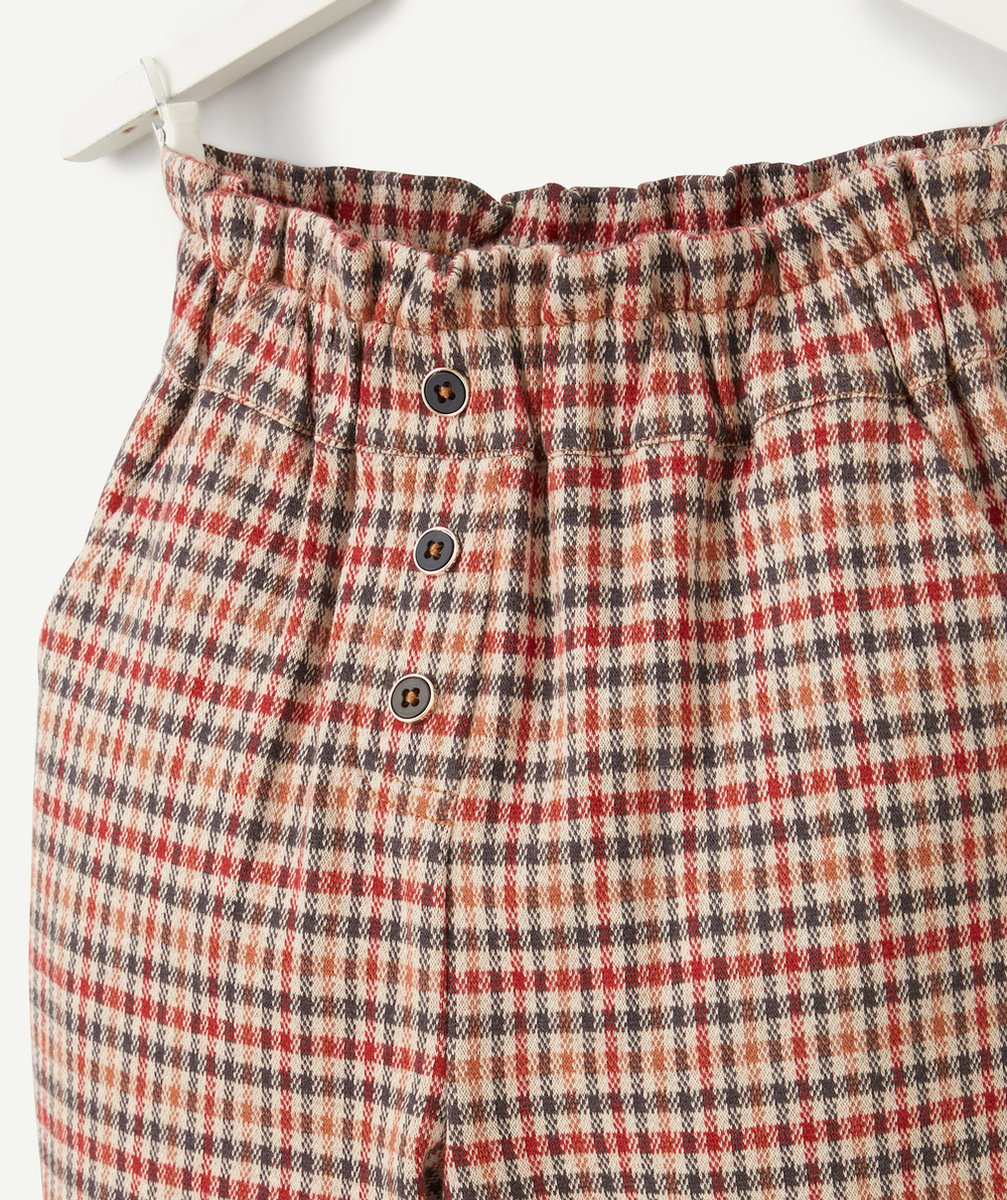 PANTALON À CARREAUX FILLE EN FIBRES RECYCLÉES COUPE DROITE