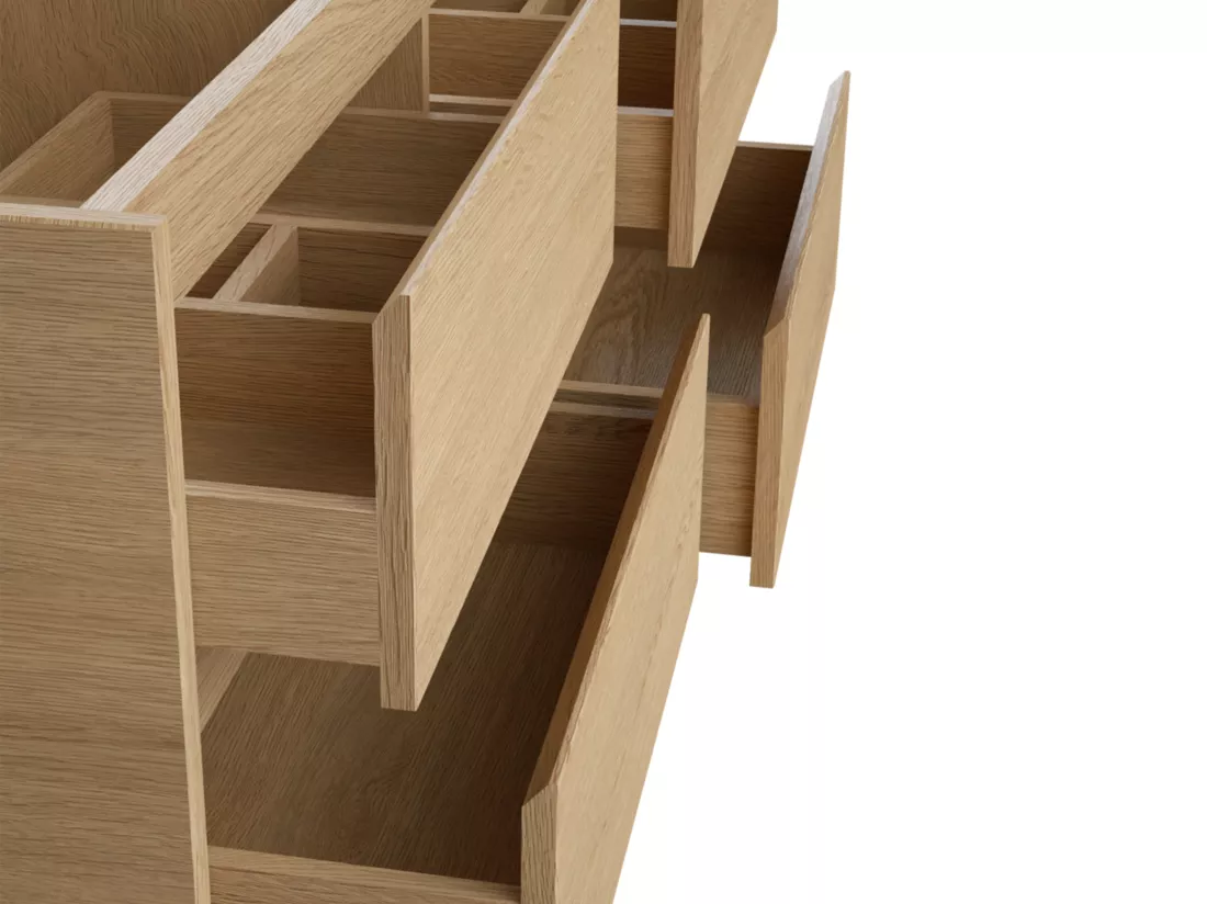 Meuble de salle de bain avec double vasque à poser en pierre et miroir - Placage chêne - 120 cm - MILIPAM