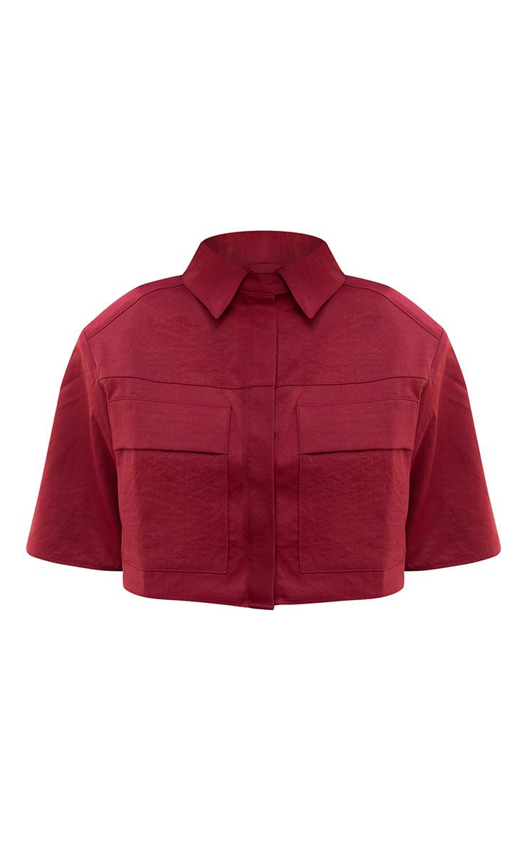 Rouge Chemise Courte Tissée À Détail De Poches