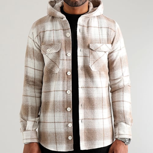 Surchemise A Carreaux Avec Capuche 3046 Beige Blanc