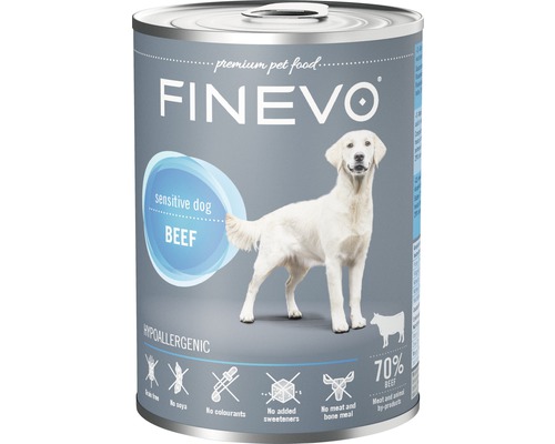 FINEVO Sensitive Dog natvoer voor honden, puur rundvlees, 800 g, monoproteïne, enkelvoudig eiwit