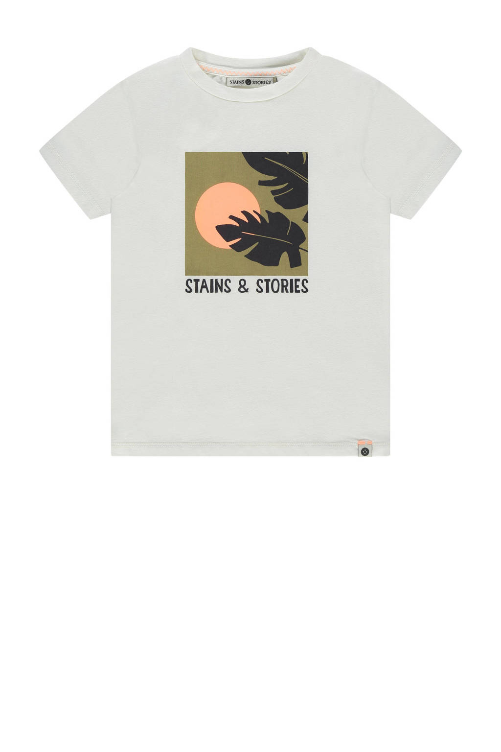 Stains&Stories T-shirt met printopdruk offwhite/groen/zwart