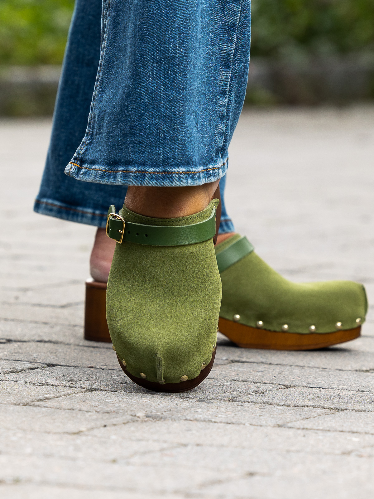 Clogs Suede Leather Green - Trapes Sko