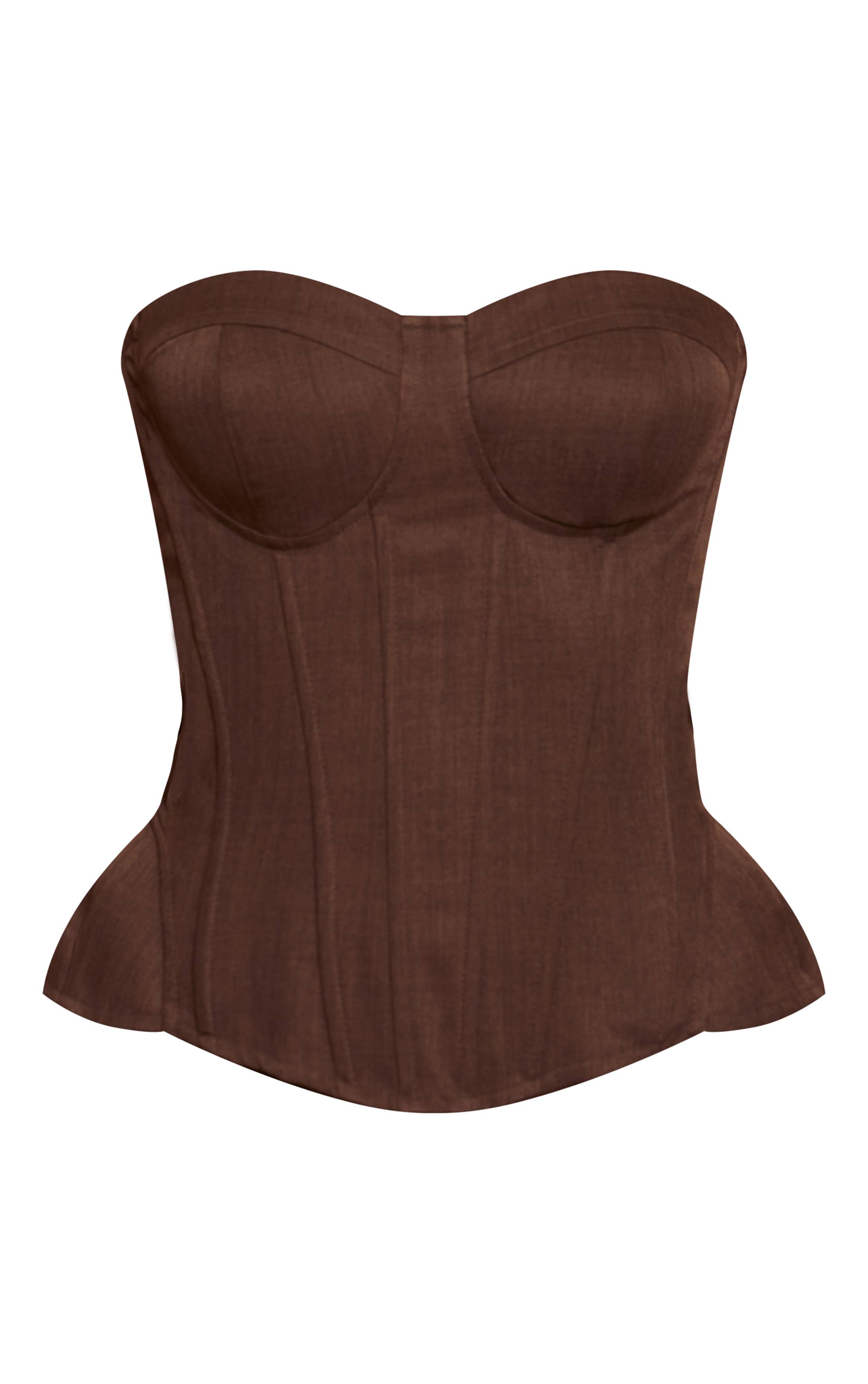 Chocolat Top Corset Structuré En Tissu Tissé