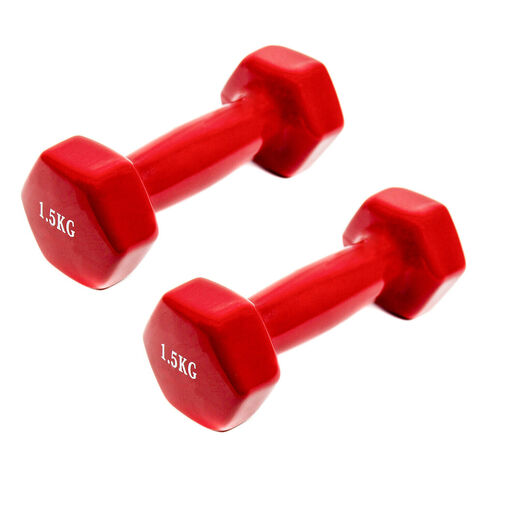 2 halteres de 1,5 kg com pega macia em vinil para exercícios, ginástica e musculação.