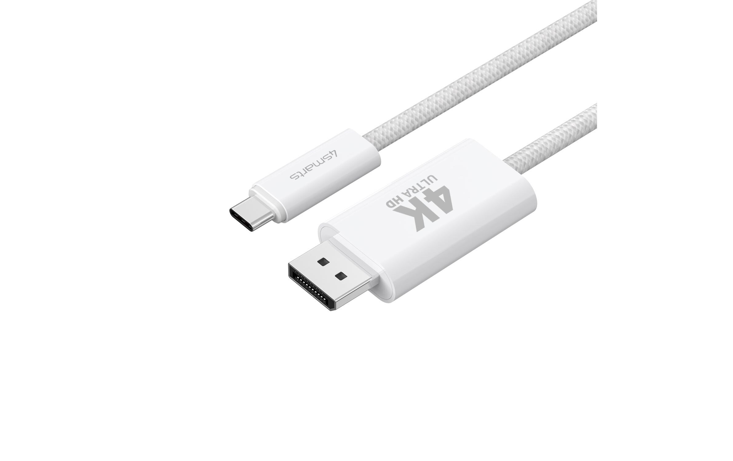 Kabel 4K 60Hz USB Type-C - DisplayPort, 2 mUSB-C auf Display Port Kabel 2m weiss, 4K-Unterstützung, Case Friendly