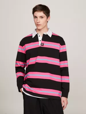 Polo casual de manga comprida com listras de rugby