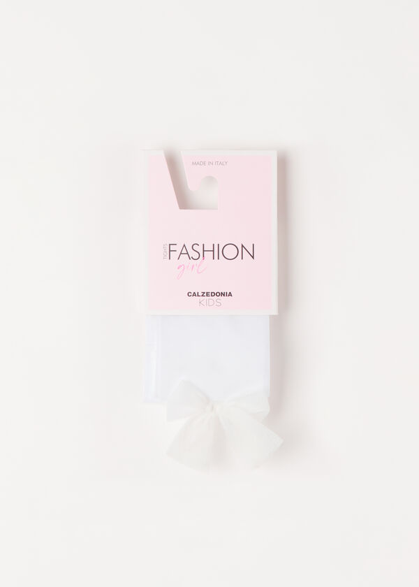 Meia-calça infantil de tule 30 denier com laço.