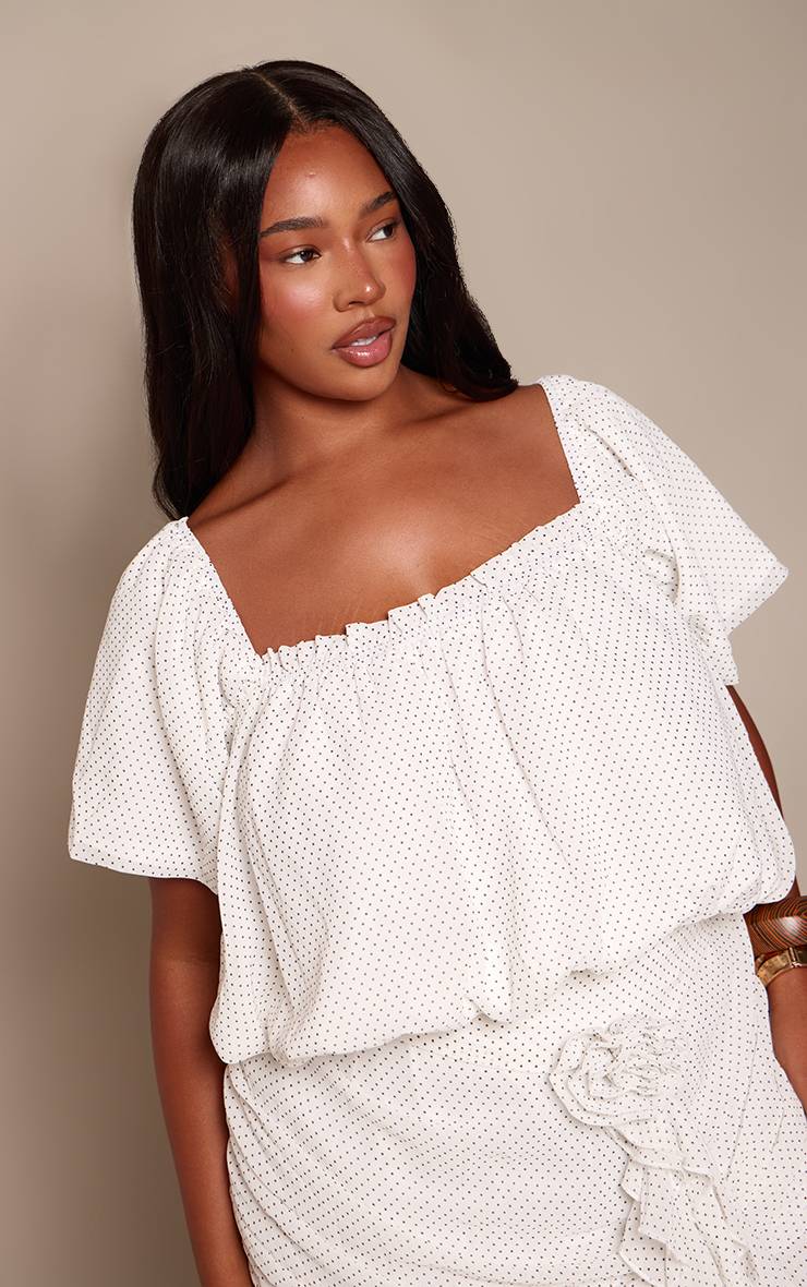 Rouge Robe Mini Col Carré Corsage À Pois Grande Taille