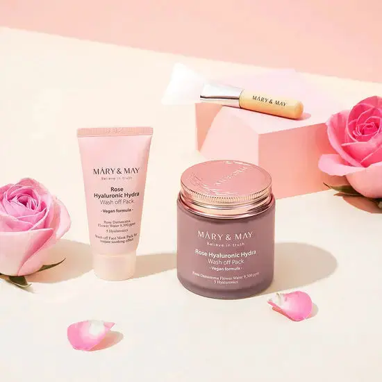 Vegan Hyaluronic Hydra Wash Off Mask Special Gift Set Rose
