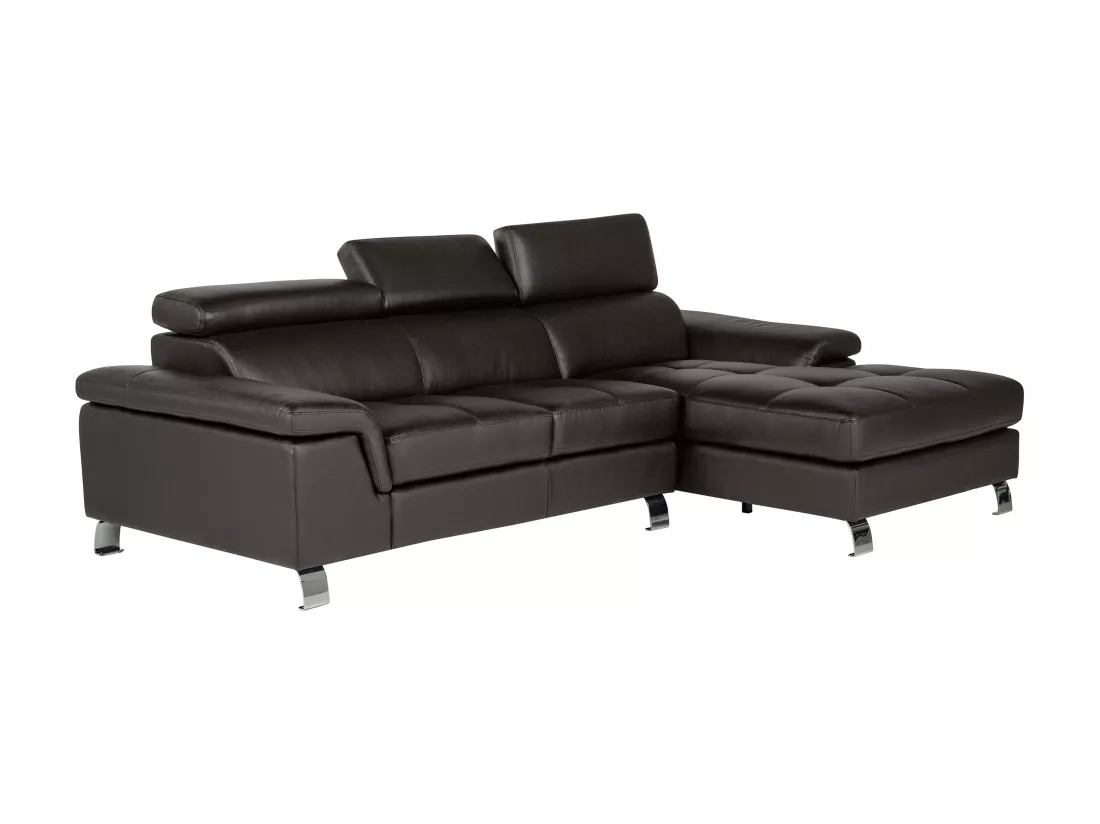 Canapé d'angle cuir MISHIMA - Marron - Angle droit