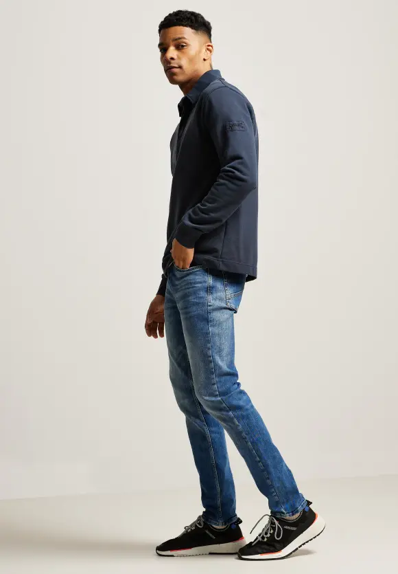 Gewaschenes Polo Sweatshirt - night blue