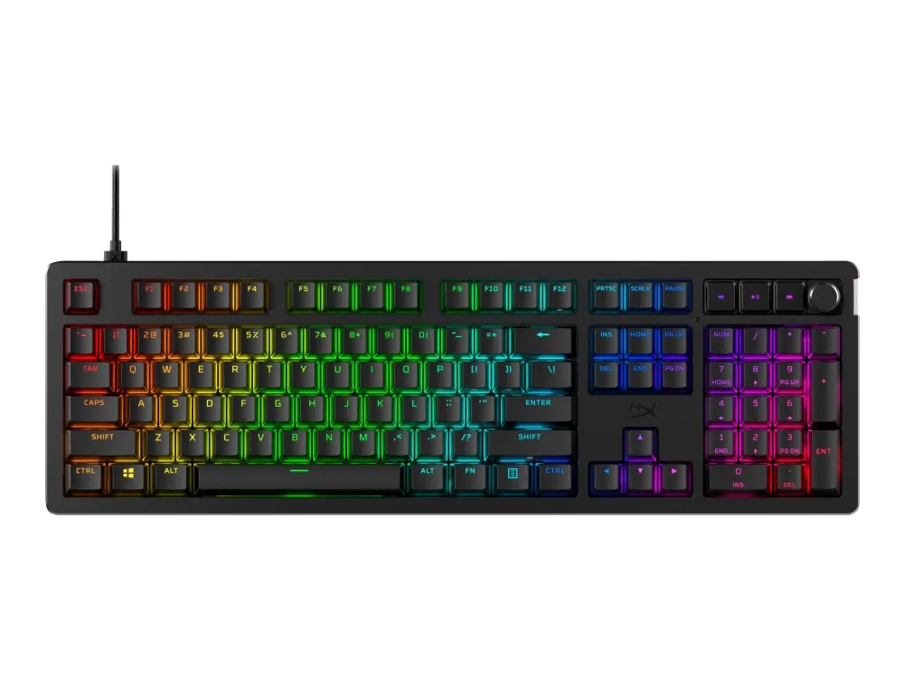HyperX Alloy Rise - Tastatur - 100% fuld størrelse - bagbelyst - USB-C - QWERTY - Pan Nordic - tastaturkontakt: HyperX Linear - sortering