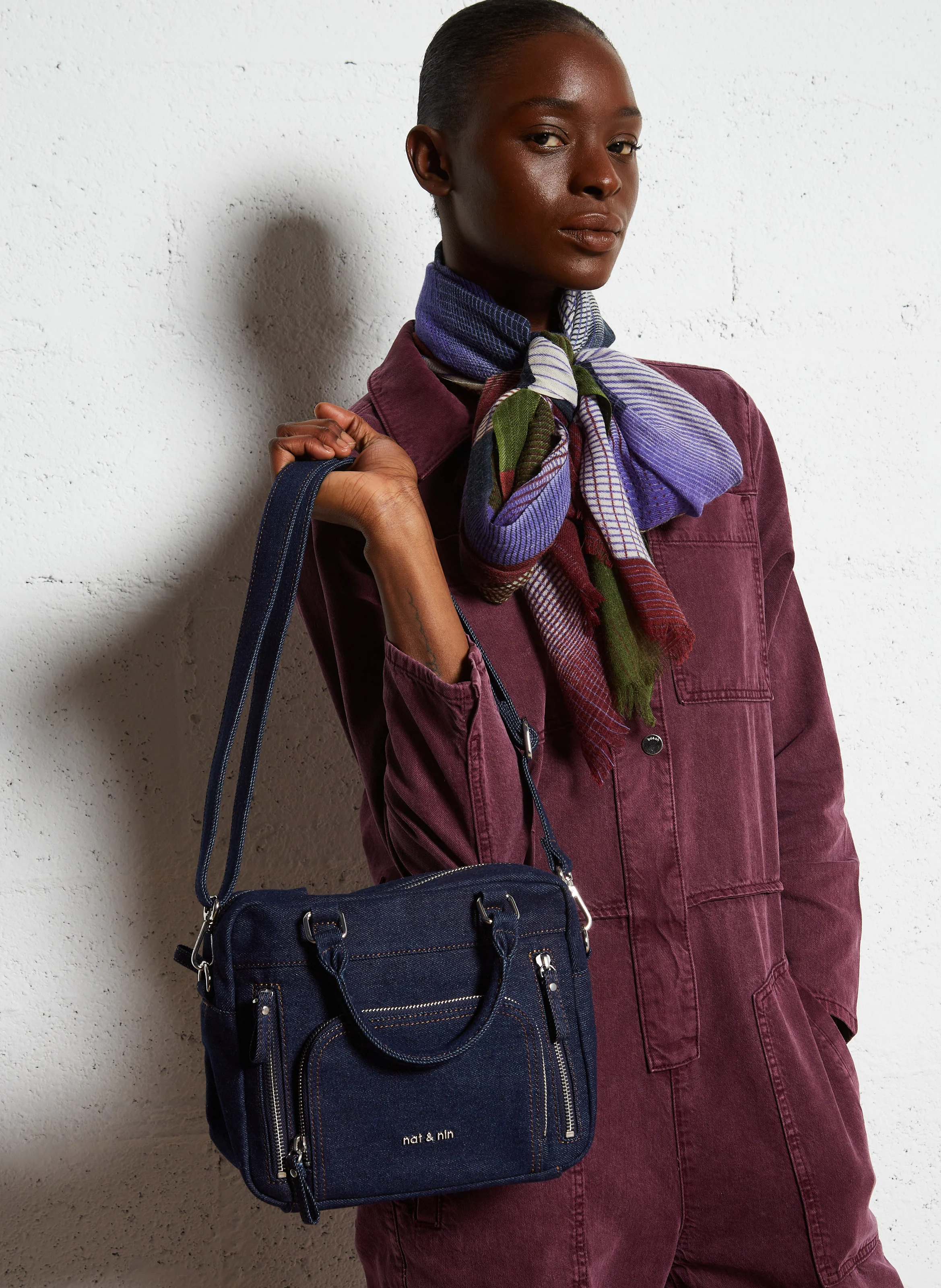 MACY - Sac bandoulière denim en coton | Bleu