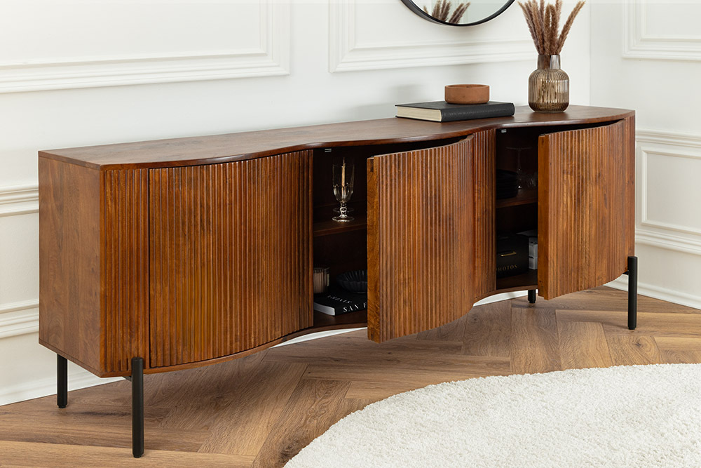 Massives Sideboard GRANDEUR 180cm braun Mangoholz schwarz Metall