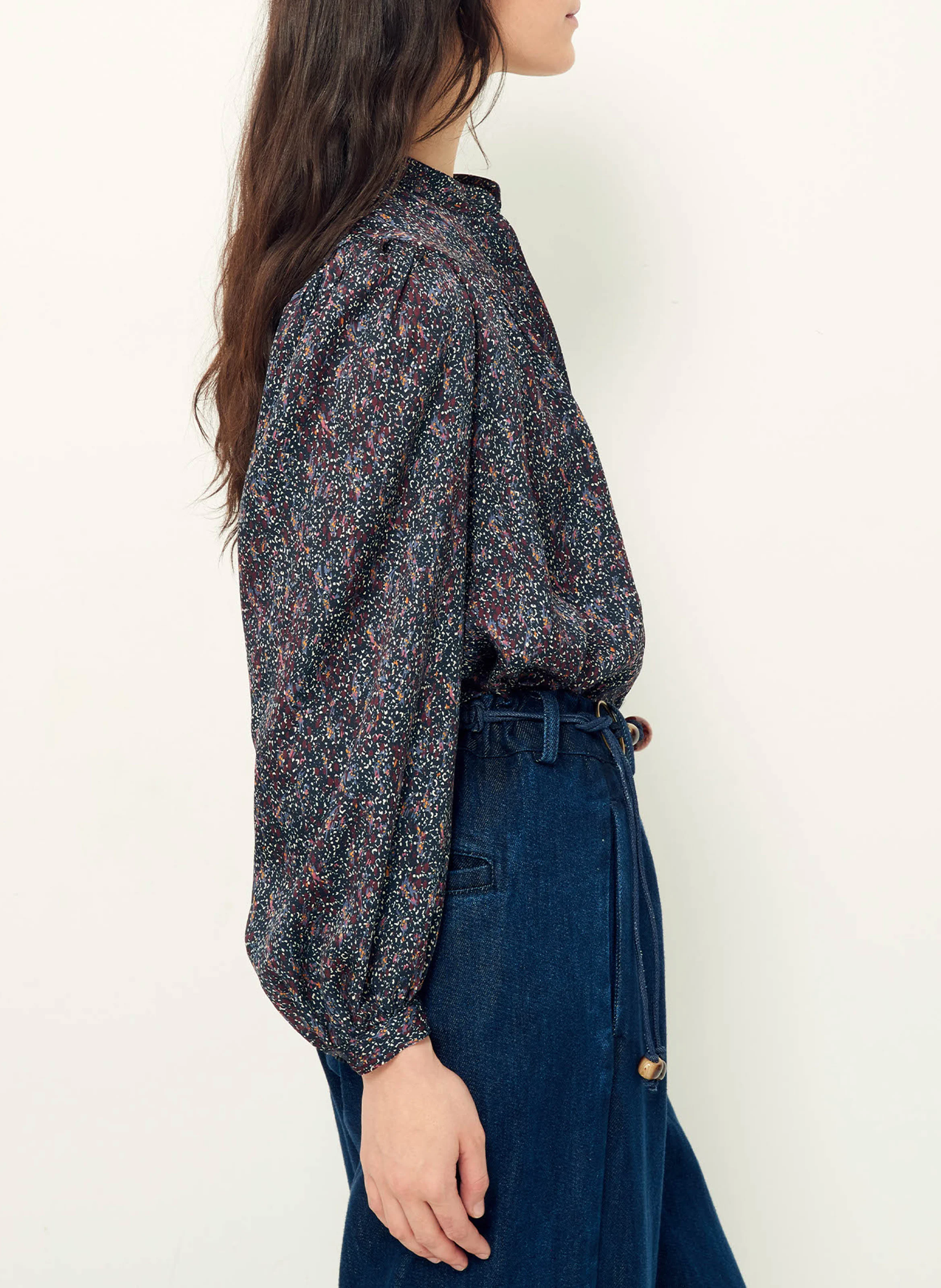 LEONCE - Blouse col rond droit imprimée | Bleu