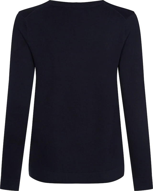 Tommy Hilfiger V-Ausschnitt-Pullover »CO JERSEY STITCH V-NK SWEATER«, Kontrastfarbene Streifen im Ausschnitt und Logo Stickerei am Ärmel