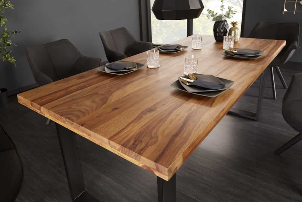 Massivholz Esstisch IRON CRAFT 160cm braun schwarz Sheesham stone finish Industrial