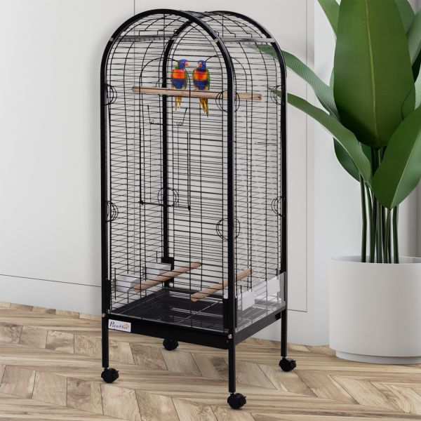 PawHut Gaiola Metálica para Papagaios-canários com 4 Rodas 54x54x151 21kg
