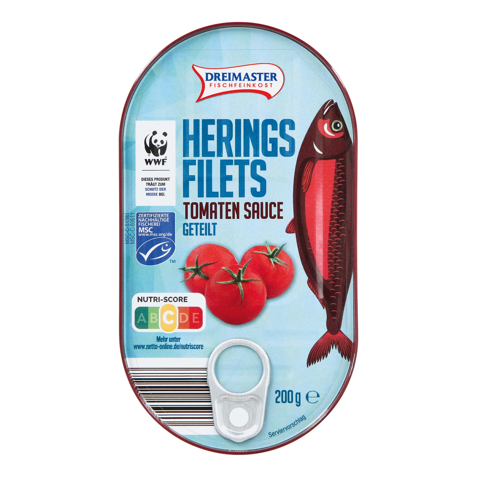 Dreimaster Heringsfilet in Tomatensauce 200 g, 18er Pack