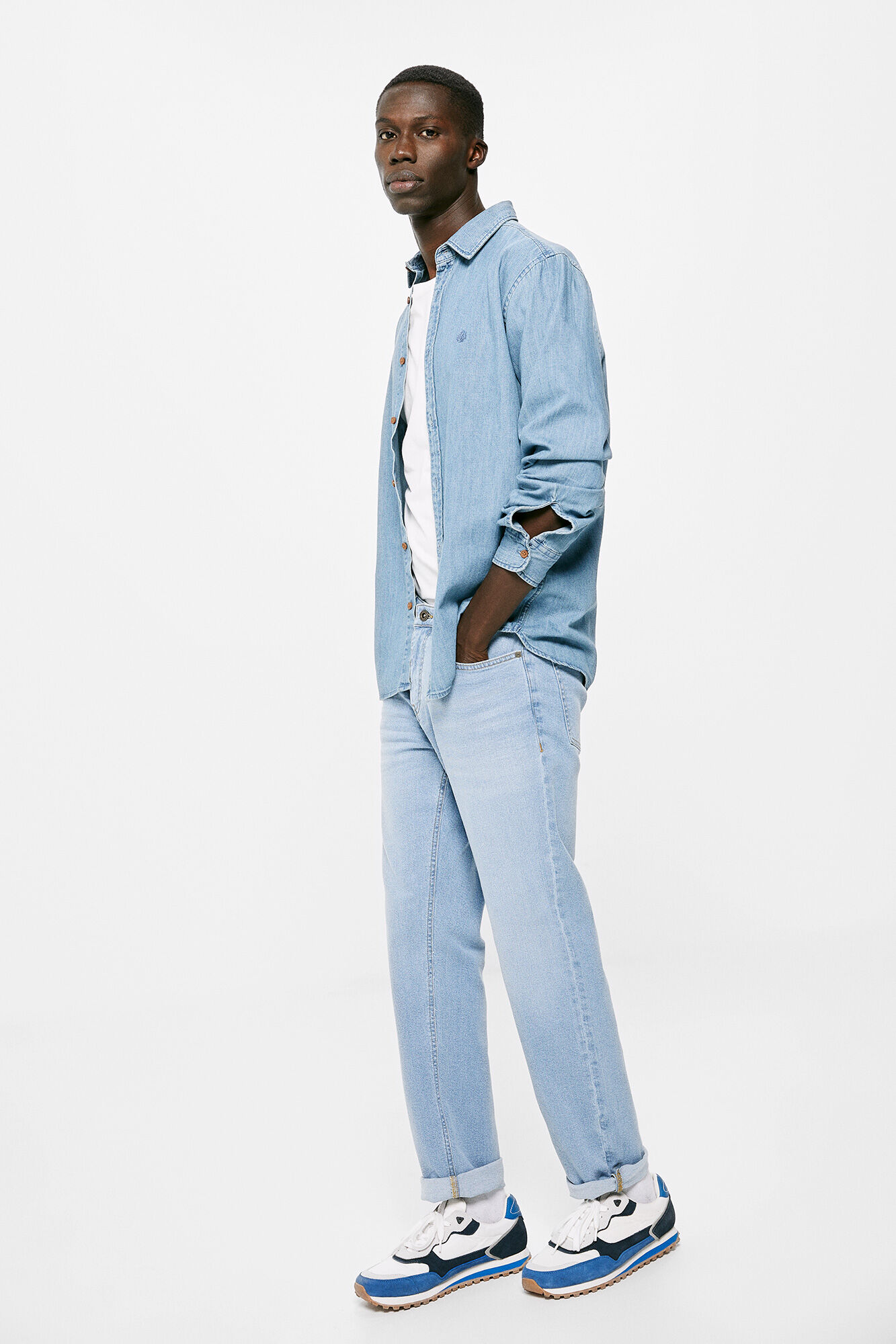 Calça jeans regular de lavagem clara - azul índigo