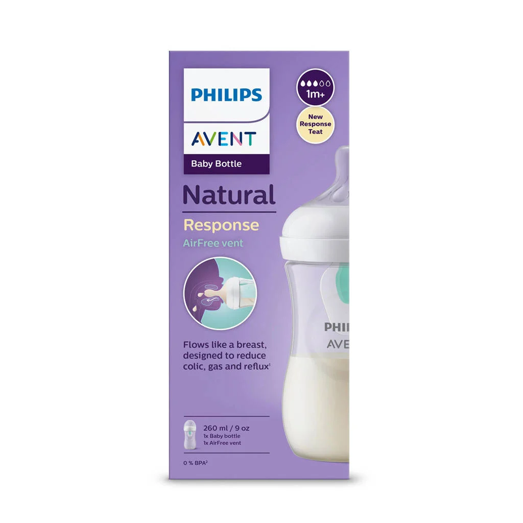 Komt geen melk uitNatural Response Babyfles met AirFree-ventiel 260 ml 1M+ Snelheid-3 speen SCY673/01