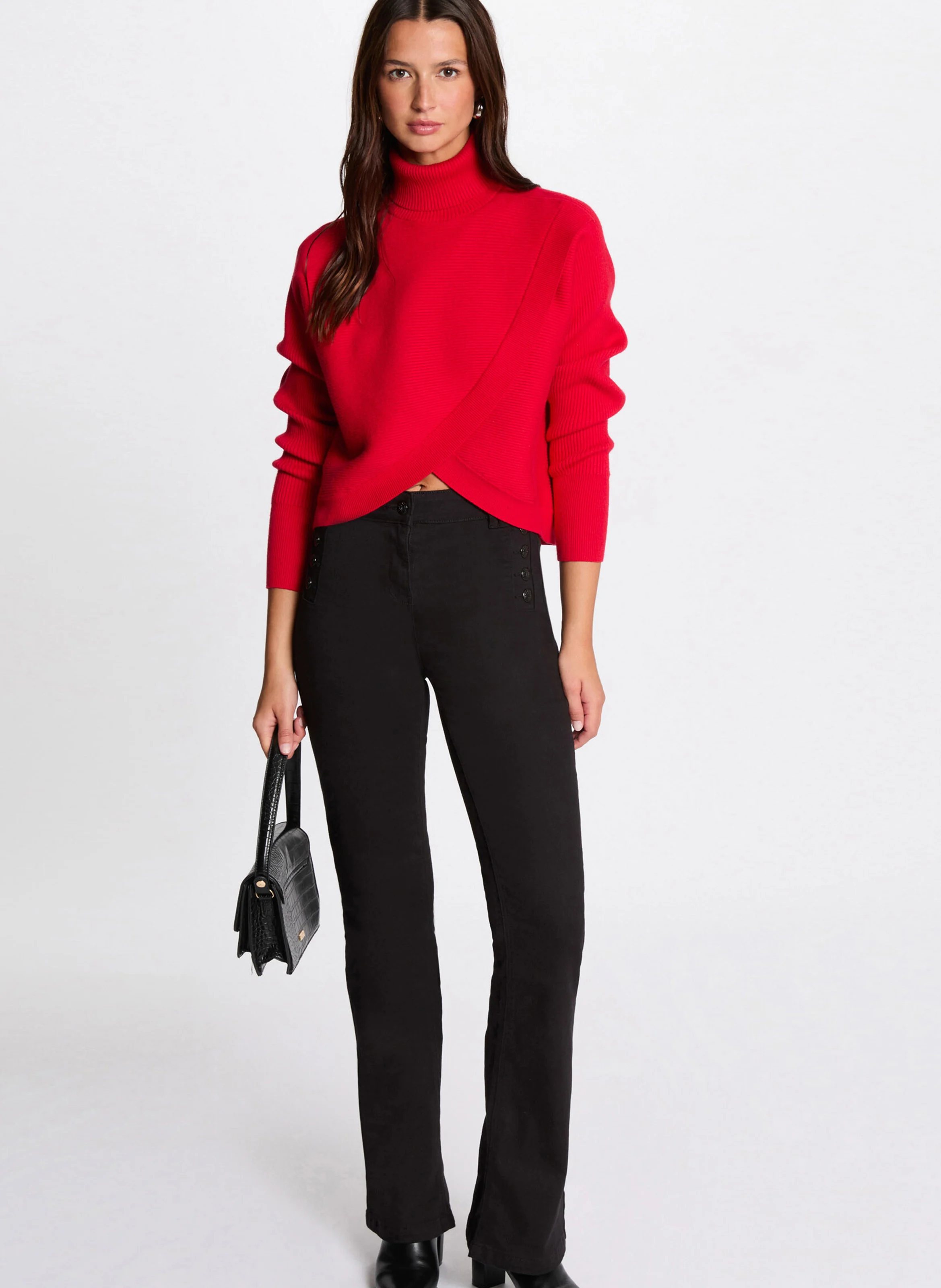 MISS - Pull court droit col roulé | Rouge
