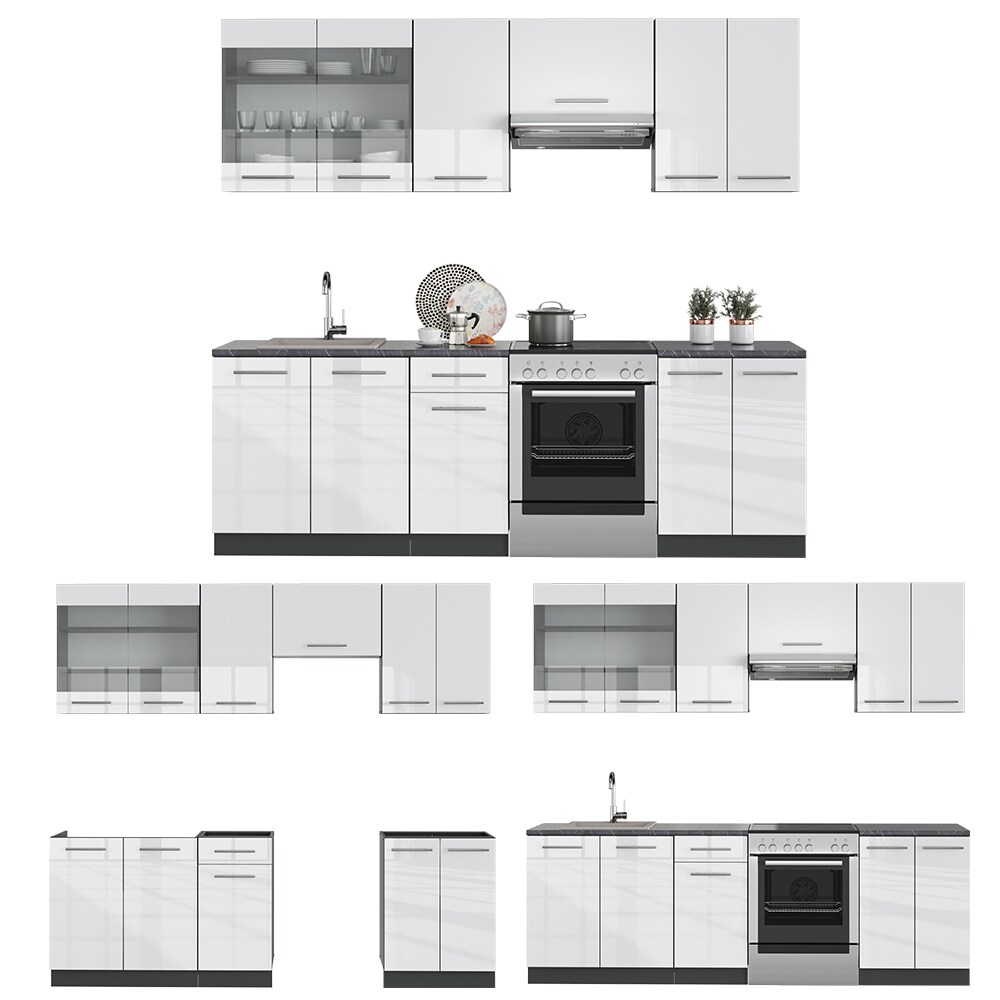 VICCO Küche Fame-Line Küchenzeile Küchenblock Einbauküche 240cm Weiß Hochglanz