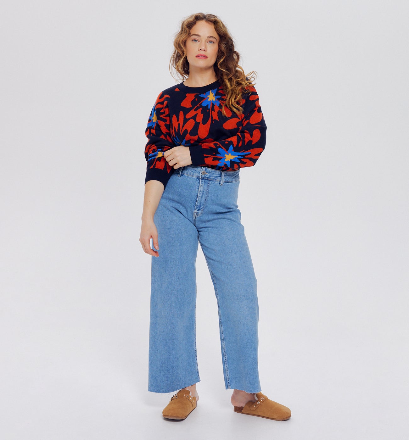 Pull motif fleuri Femme - Imprimé marine