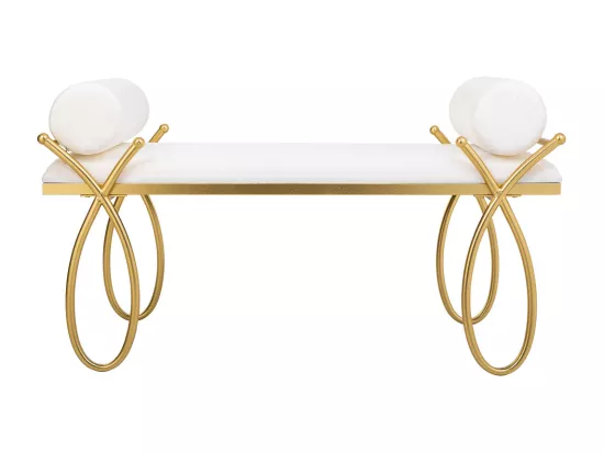 Banc en métal doré avec rembourrage blanc 112,5x49x53