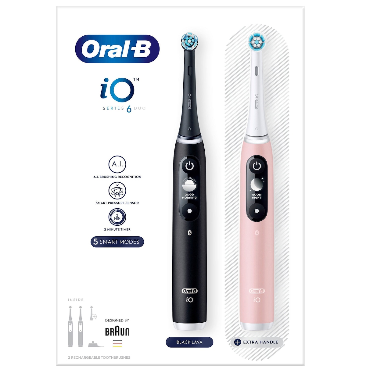 Oral-B iO 6s elektrisk tannbørste 448877 topakning (sort/rosa)