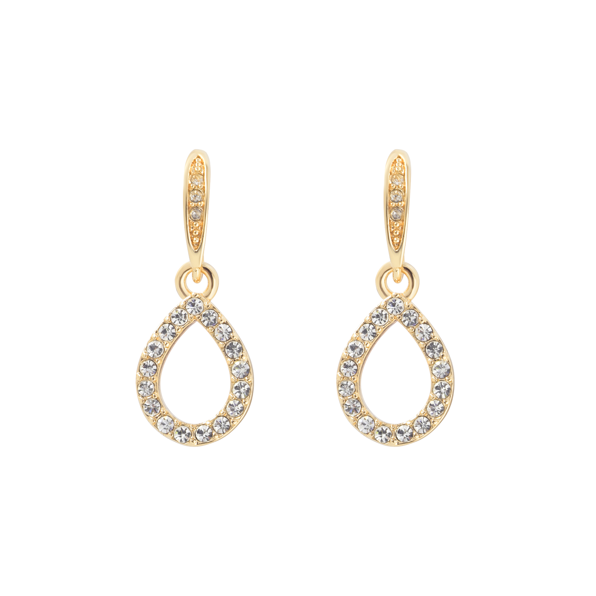 (1 Paar) 14K Gold Damen Ohrringe Ohrhänger mit Strass Stein Teardrop Anhänger - Gold