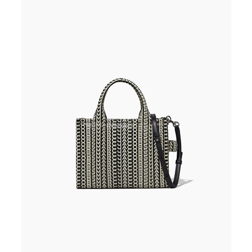Marc Jacobs The Monogram Leather Mini Tote Bag, Sort/Hvid