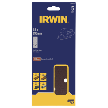 Irwin schuurvel 190 x 93 mm K80 zelfhechtend, met perforatie voor B+D, 5 stuks.