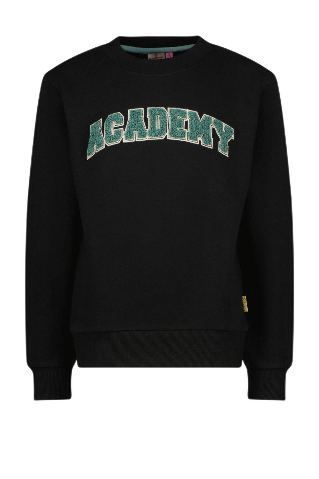 Vingino sweater Nousha met tekst en 3D applicatie zwart