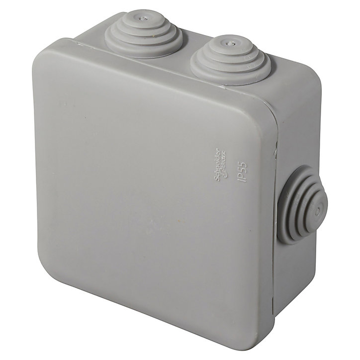 Boîte de dérivation carrée extérieure avec 7 passe-câbles et système de verrouillage 80 x 80 x 45 mm Schneider Electric Mureva Box gris