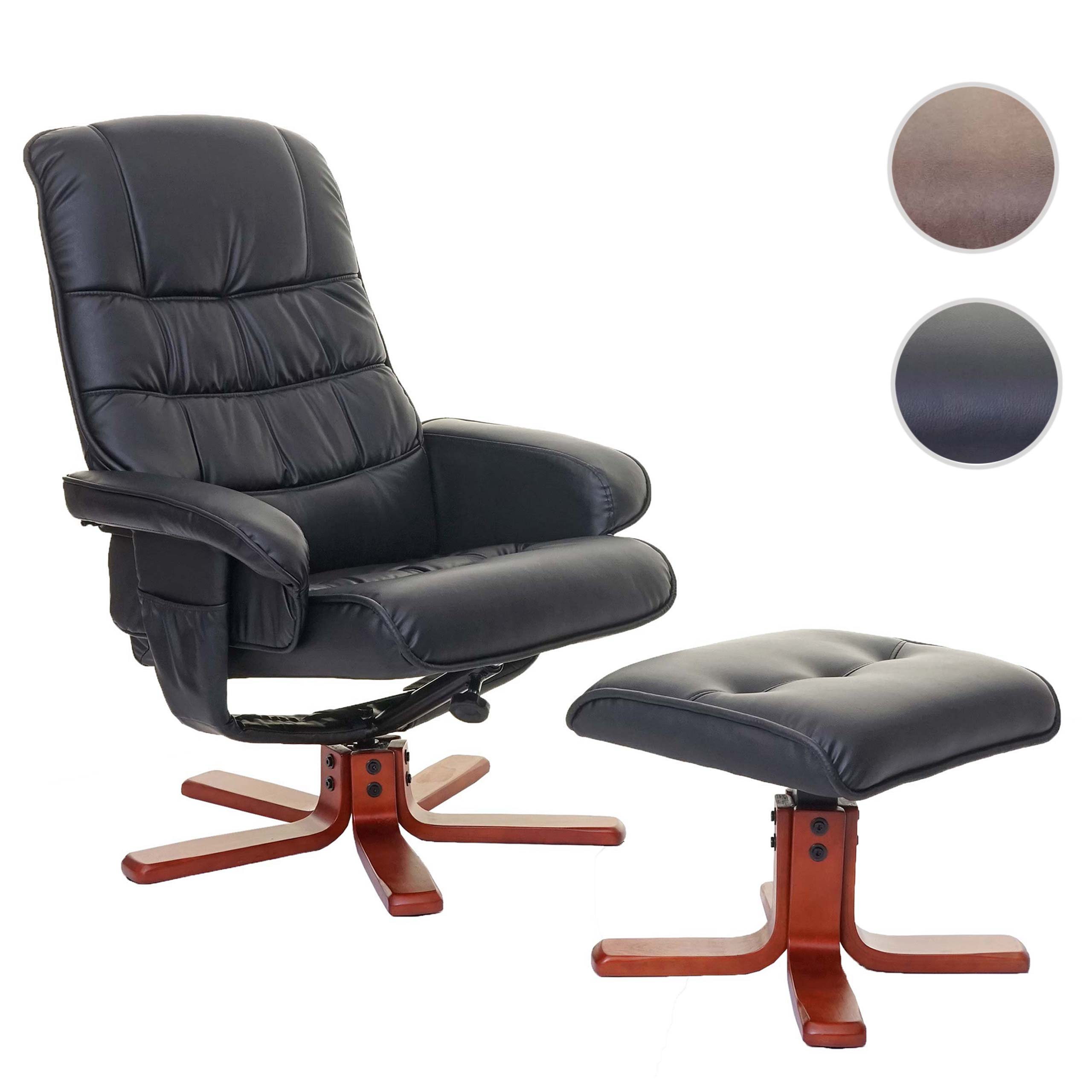 Relaxsessel MCW-E30, Fernsehsessel Liegesessel TV-Sessel mit Hocker ~ Kunstleder schwarz