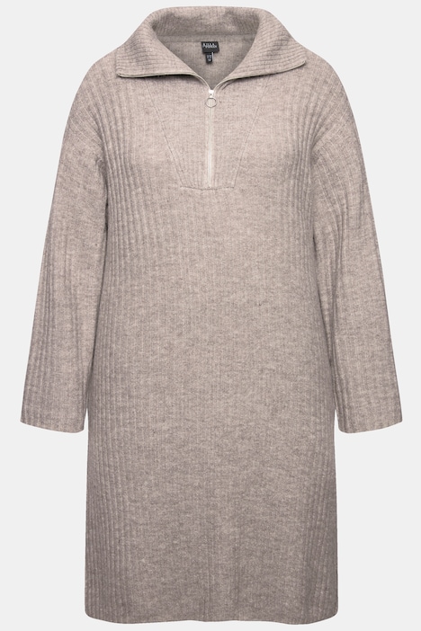 Strickkleid, A-Linie, Rippstrick, Troyerkragen, Langarm