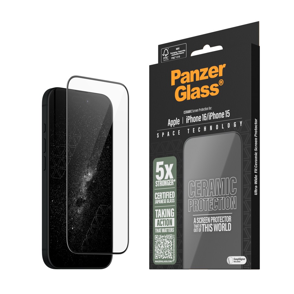 PanzerGlass - Keramisk Skærmbeskyttelse - iPhone 16 - Ultra Wide Fit