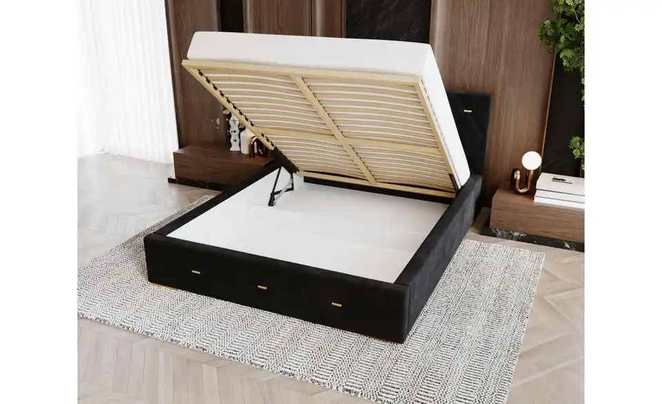Polsterbett mit Stauraum Golden Premium 160x200 cm Schwarz